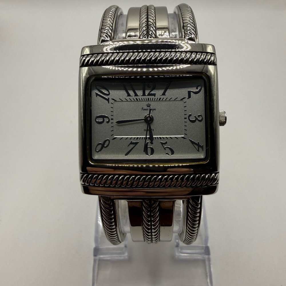 Premier Designs Cairo Watch Women Silver Tone Cuff 31MM 6.25" Band (New Battery) - Picture 2 of 8